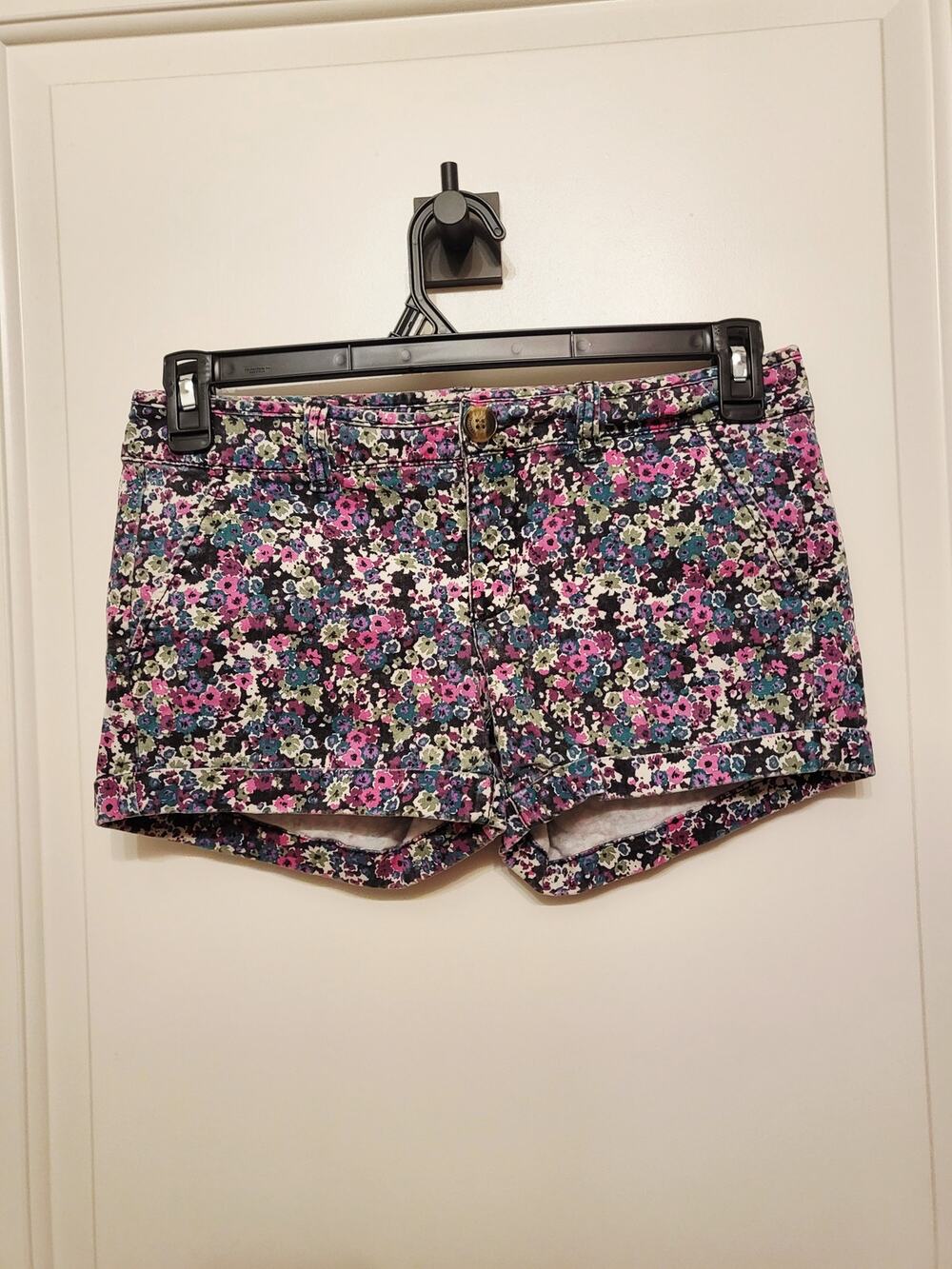 American Eagle Midi Stretch Denim Women Short Shorts Size 4 Floral Zip Button